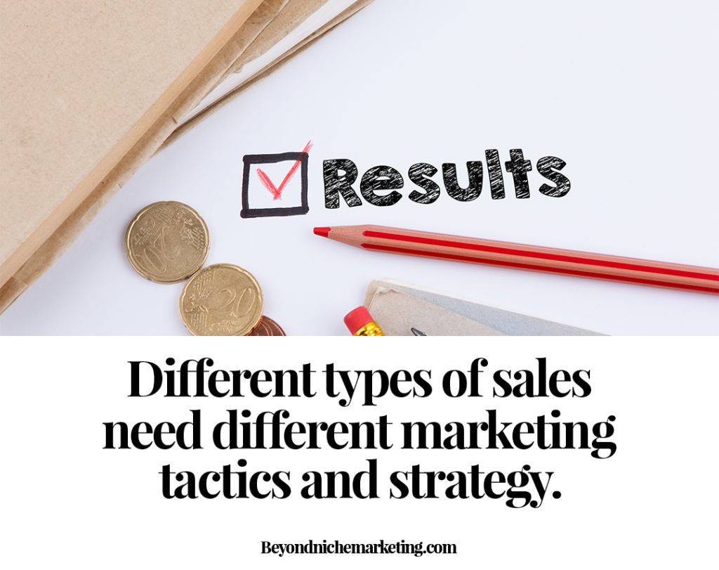 Different types of sales need different marketing tactics and strategy. 